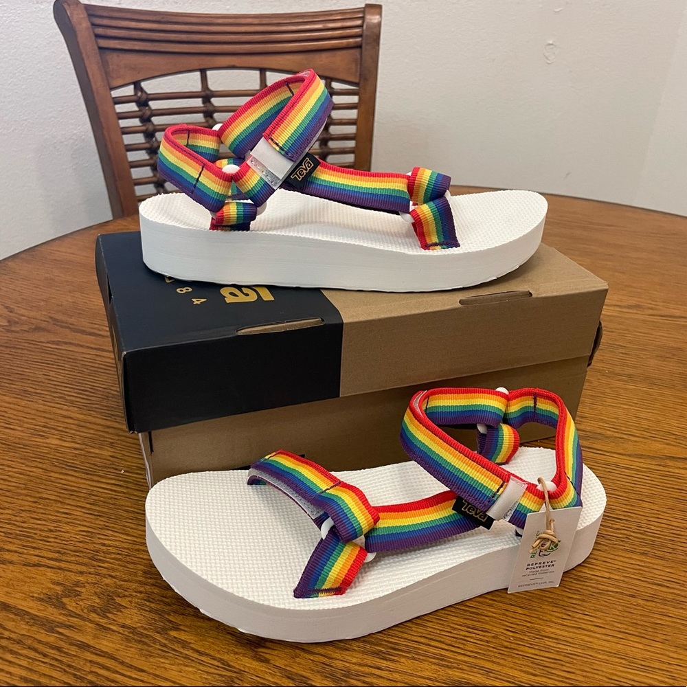 Teva rainbow pride white midform sandals Brand New In Box